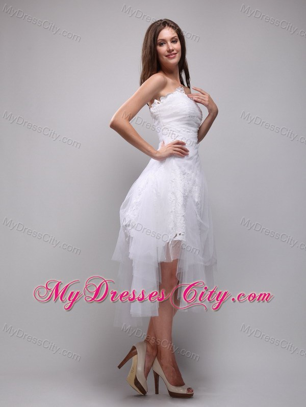 White A-Line Lace and Tulle Ruches Party Prom Dress