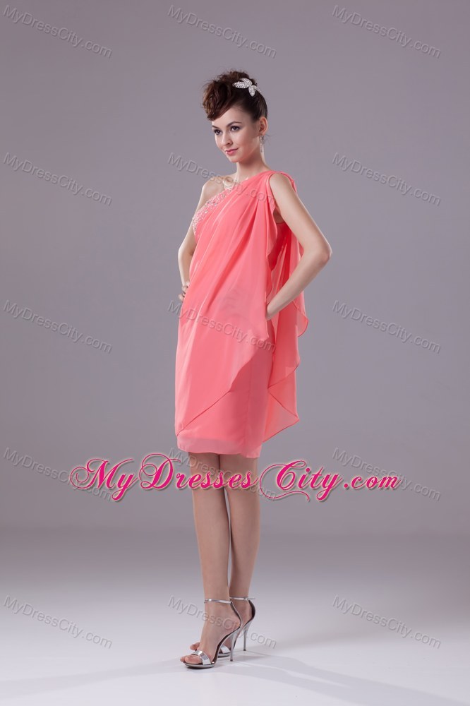 One Shoulder Watermelon Short Party Dress with Beading