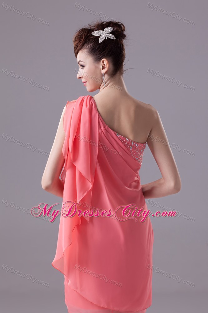 One Shoulder Watermelon Short Party Dress with Beading