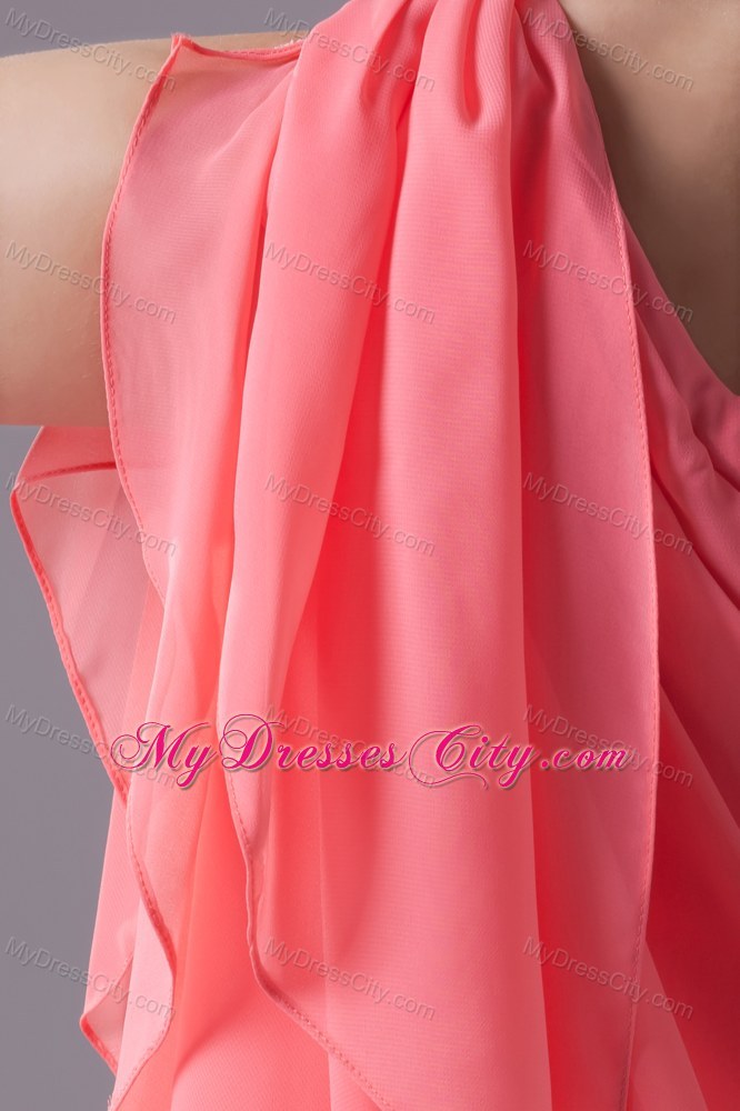 One Shoulder Watermelon Short Party Dress with Beading