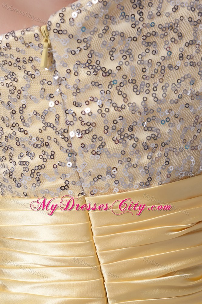 Light Yellow Organza and Sequins Sweetheart Party Dress