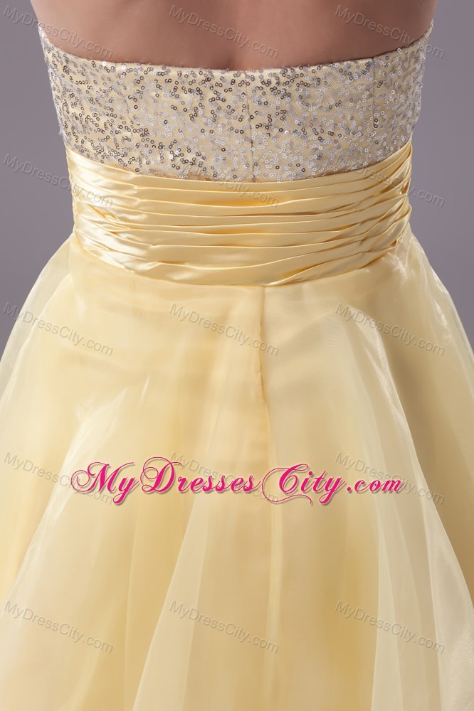 Light Yellow Organza and Sequins Sweetheart Party Dress