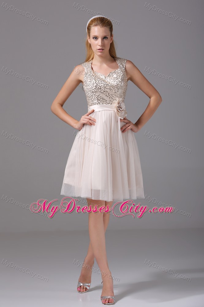 Princess Square Tulle and Sequins Party Dress with Sash