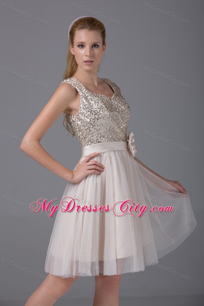 Princess Square Tulle and Sequins Party Dress with Sash