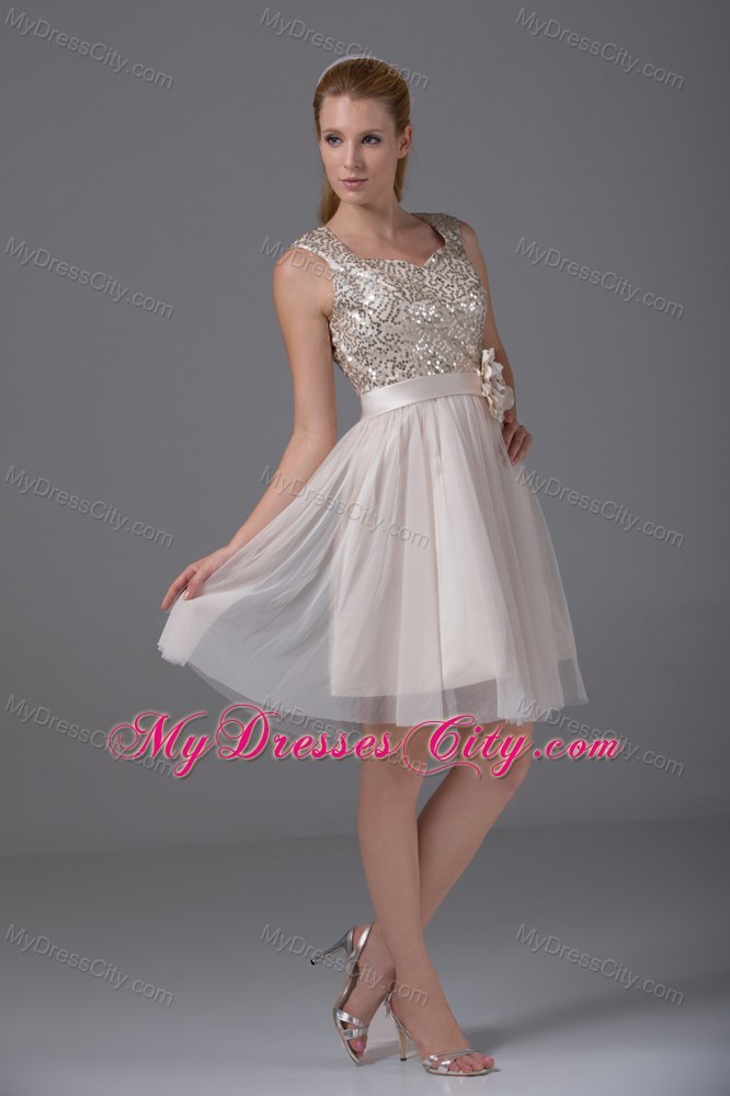 Princess Square Tulle and Sequins Party Dress with Sash