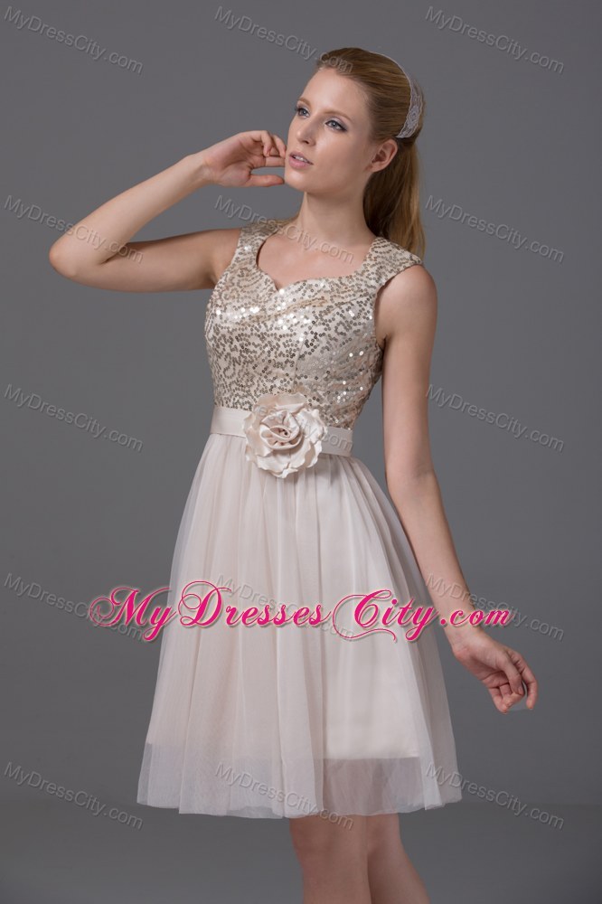 Princess Square Tulle and Sequins Party Dress with Sash