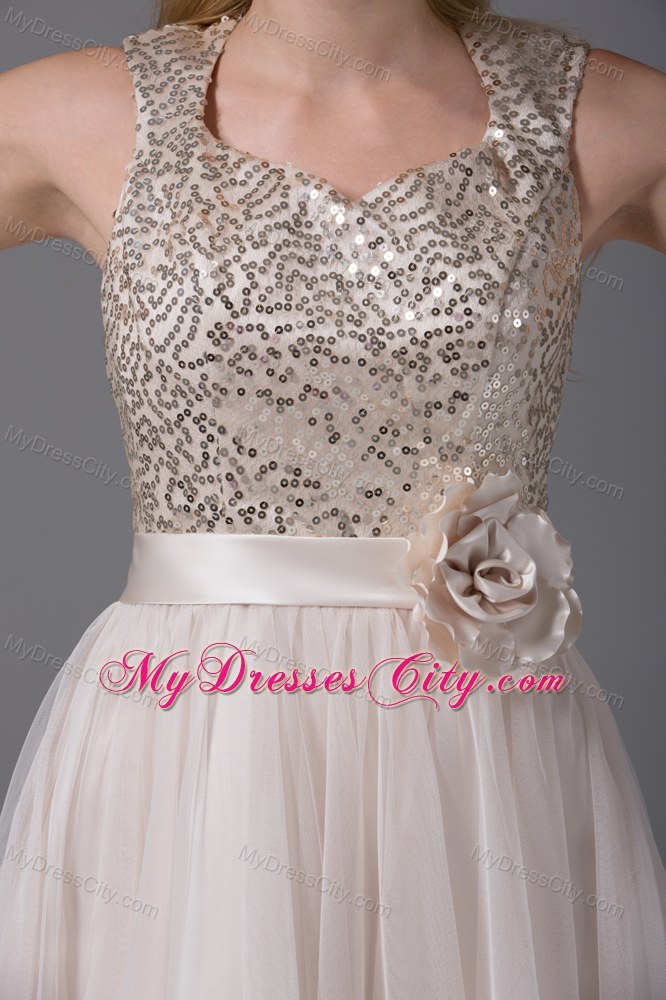 Princess Square Tulle and Sequins Party Dress with Sash