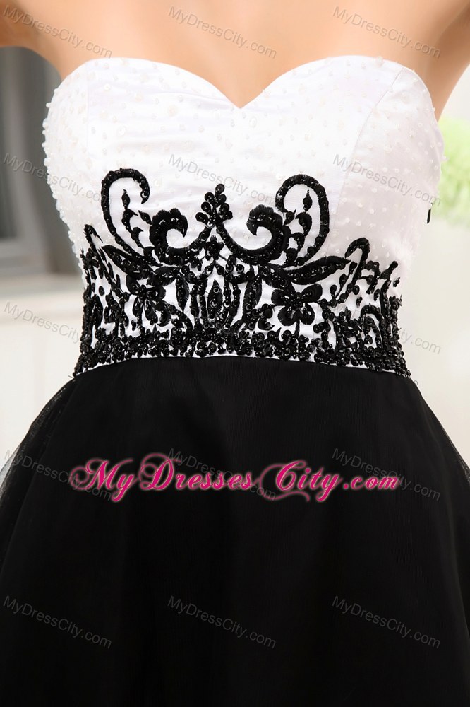 Black and White Sweetheart Appliques Party Cocktail Dress