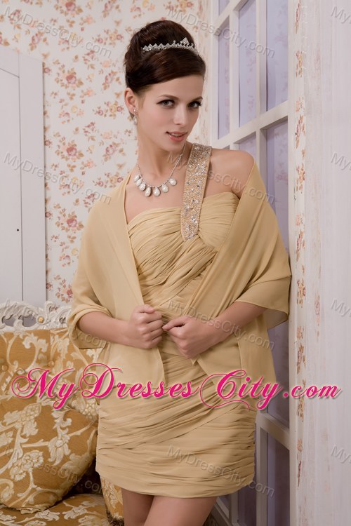 Champagne Column Ruches Party Dress with One Shoulder