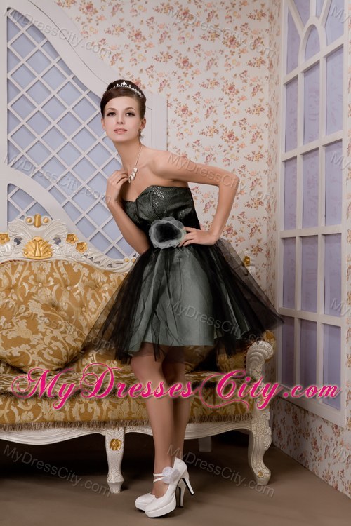 Black A-line Sweetheart Mini-length Tulle Flower Party Dress