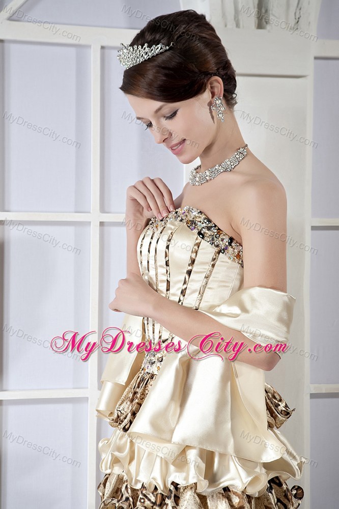 Leopard and Taffeta Sweetheart Short Beading Party Dress