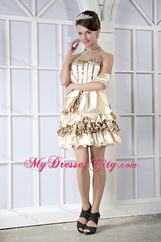 Leopard and Taffeta Sweetheart Short Beading Party Dress