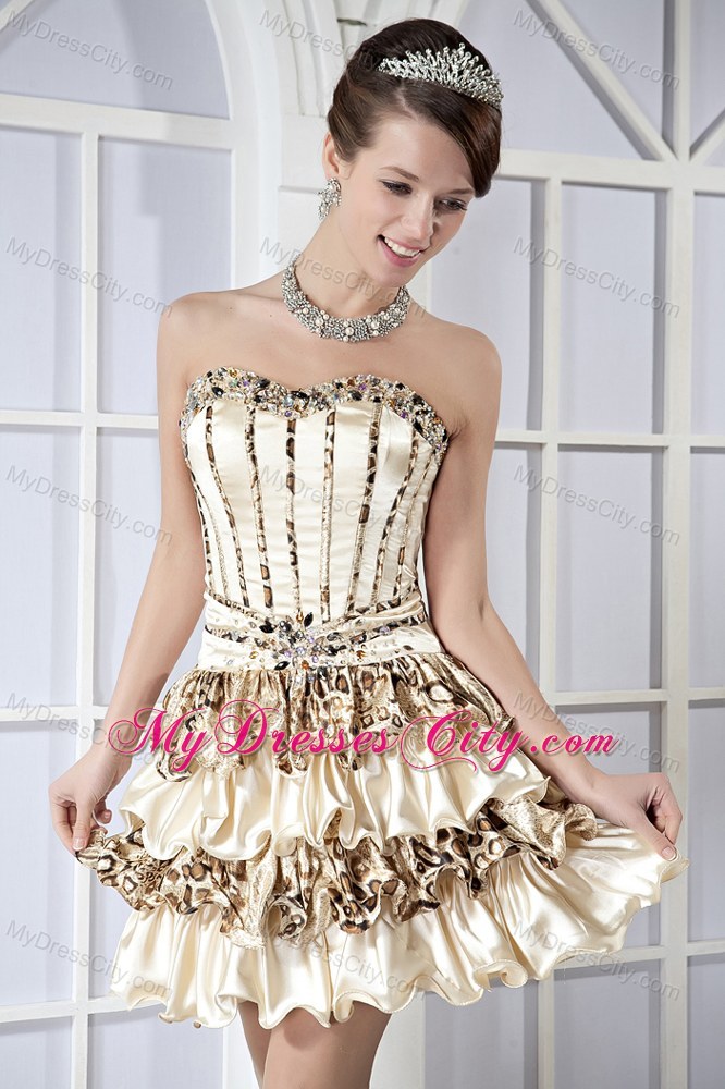 Leopard and Taffeta Sweetheart Short Beading Party Dress