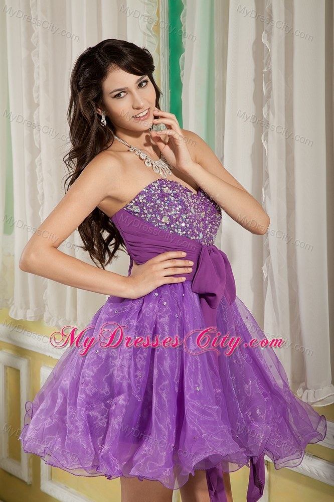 Lavender Organza Beading A-line Party Prom Dress