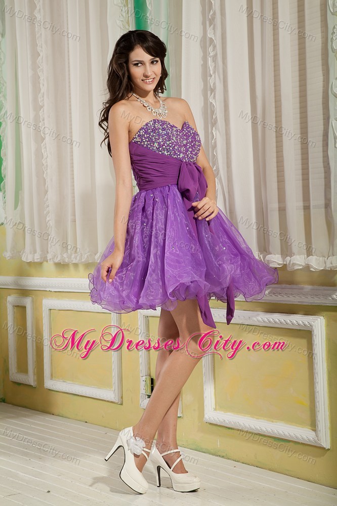 Lavender Organza Beading A-line Party Prom Dress