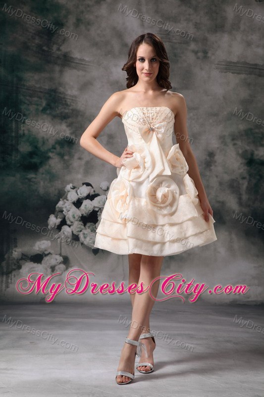 Champagne Short Hand Made Flowers Empire Party Dress