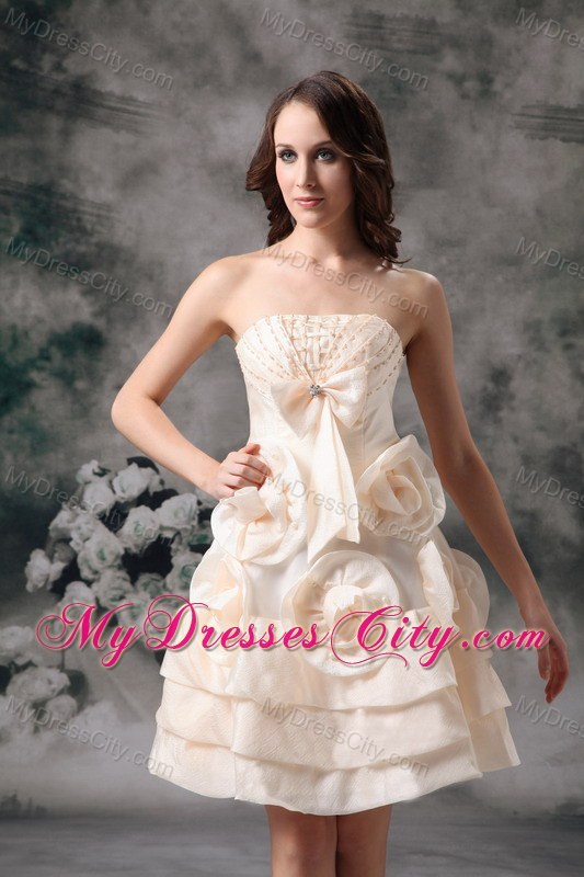 Champagne Short Hand Made Flowers Empire Party Dress