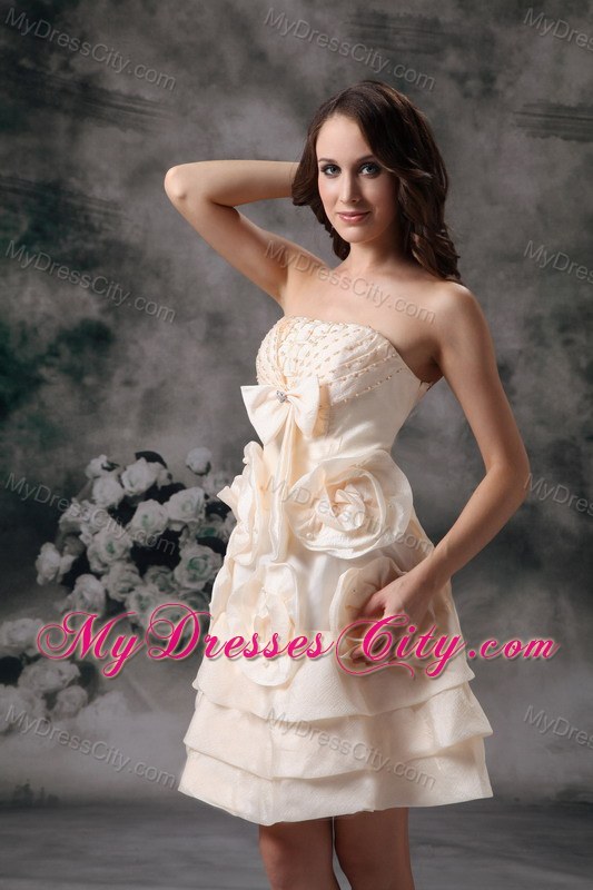 Champagne Short Hand Made Flowers Empire Party Dress