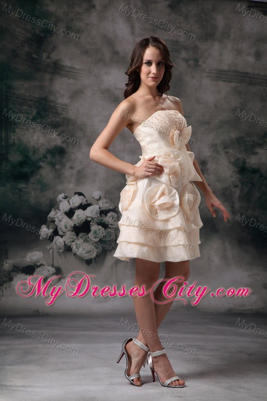 Champagne Short Hand Made Flowers Empire Party Dress