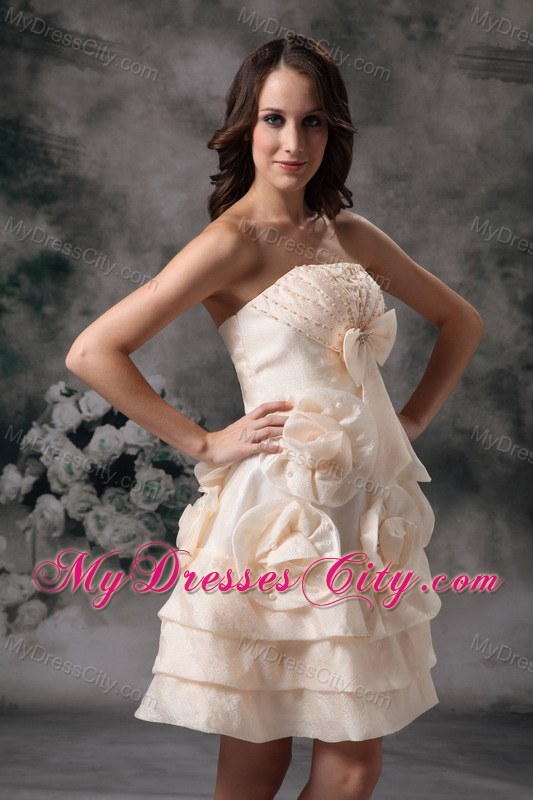 Champagne Short Hand Made Flowers Empire Party Dress