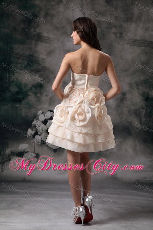 Champagne Short Hand Made Flowers Empire Party Dress