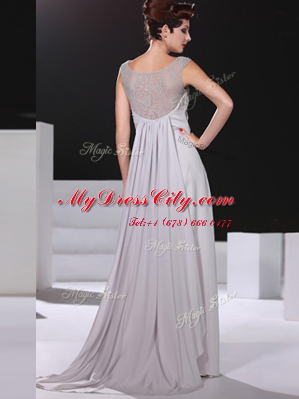 Free and Easy Silver Bateau Neckline Beading and Lace Prom Party Dress Sleeveless Side Zipper