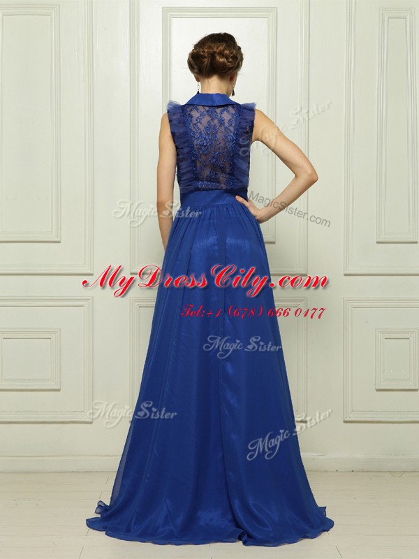 Blue High-neck Neckline Appliques Homecoming Dress Sleeveless Zipper