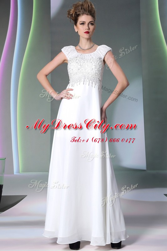 Super White Scoop Zipper Lace Prom Party Dress Sleeveless