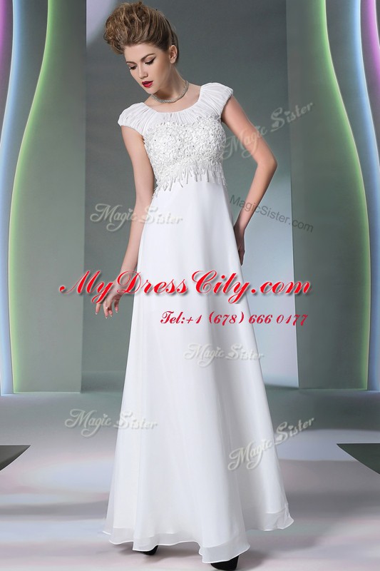 Super White Scoop Zipper Lace Prom Party Dress Sleeveless