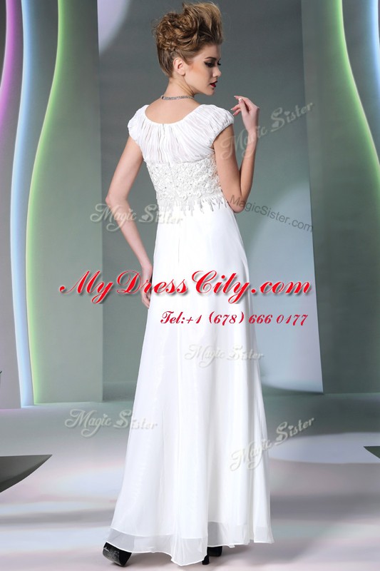 Super White Scoop Zipper Lace Prom Party Dress Sleeveless