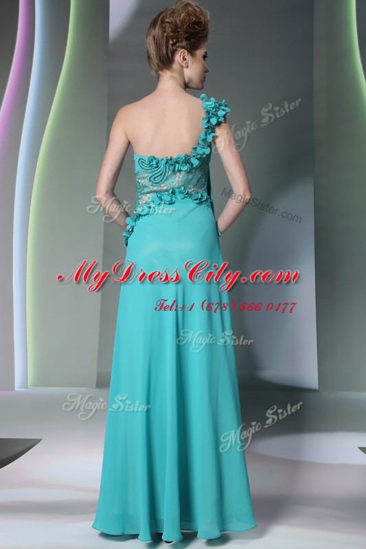 Fashion One Shoulder Sleeveless Side Zipper Dress for Prom Teal Chiffon