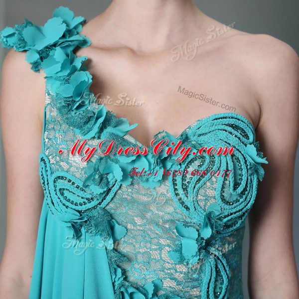 Fashion One Shoulder Sleeveless Side Zipper Dress for Prom Teal Chiffon