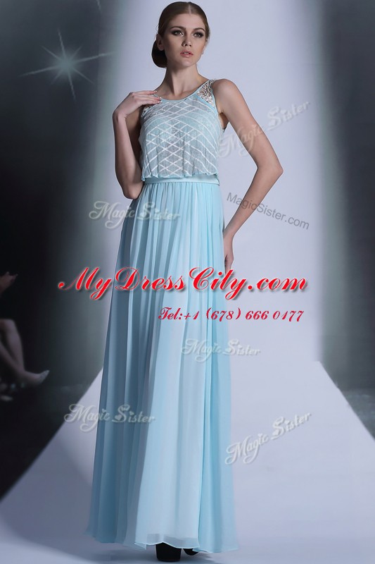 Light Blue Scoop Side Zipper Lace Dress for Prom Sleeveless