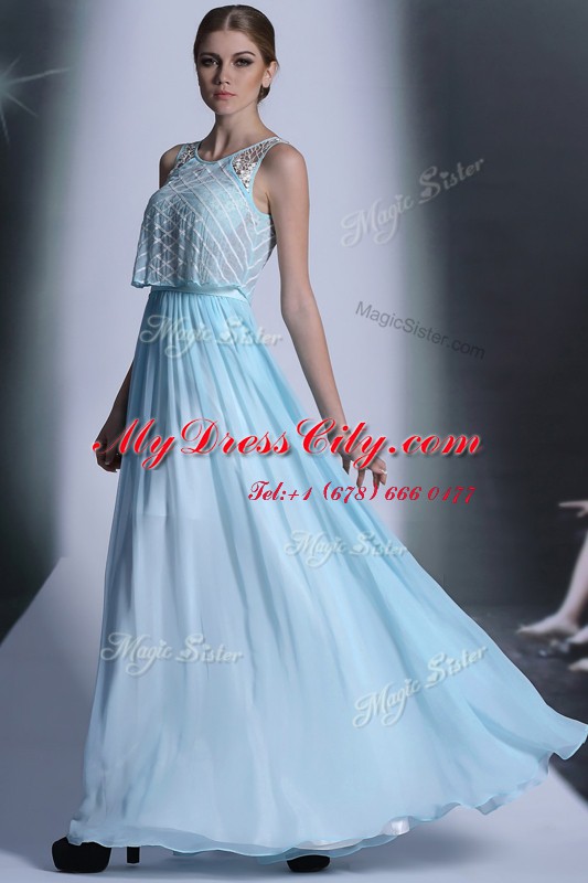 Light Blue Scoop Side Zipper Lace Dress for Prom Sleeveless