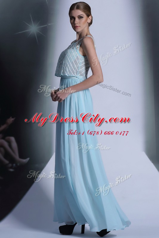 Light Blue Scoop Side Zipper Lace Dress for Prom Sleeveless