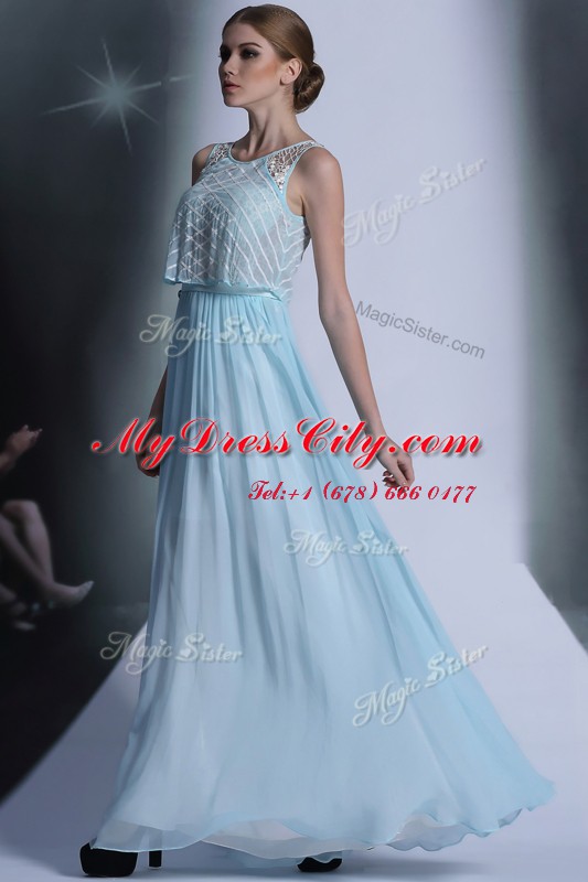 Light Blue Scoop Side Zipper Lace Dress for Prom Sleeveless