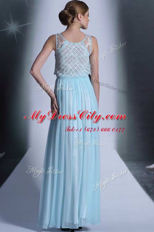 Light Blue Scoop Side Zipper Lace Dress for Prom Sleeveless