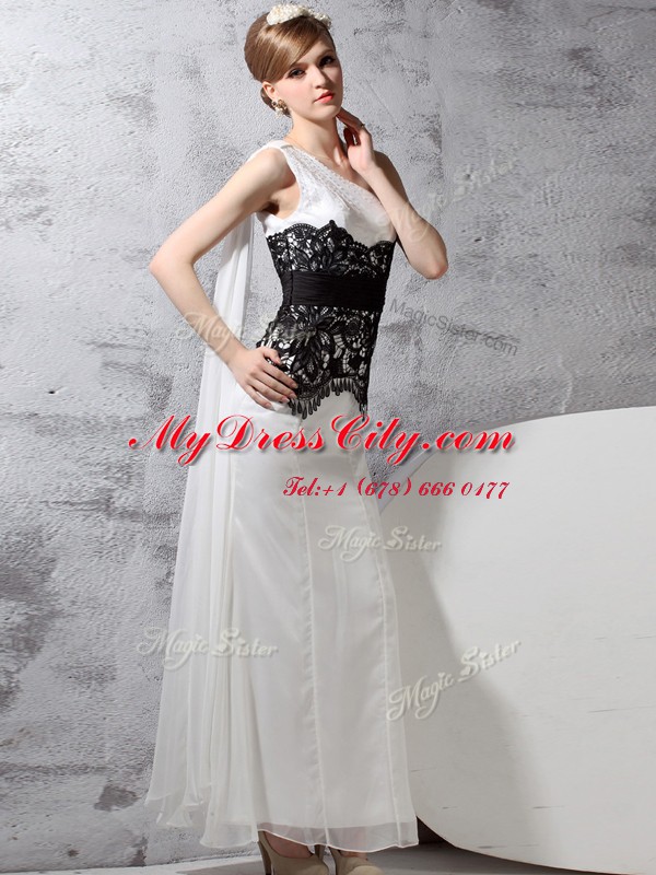 Extravagant One Shoulder Sleeveless Chiffon Prom Dresses Lace Side Zipper