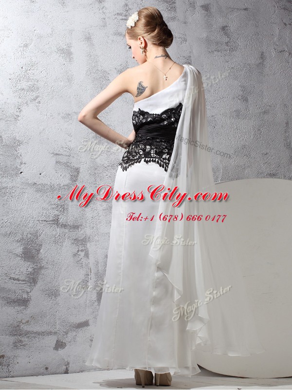 Extravagant One Shoulder Sleeveless Chiffon Prom Dresses Lace Side Zipper