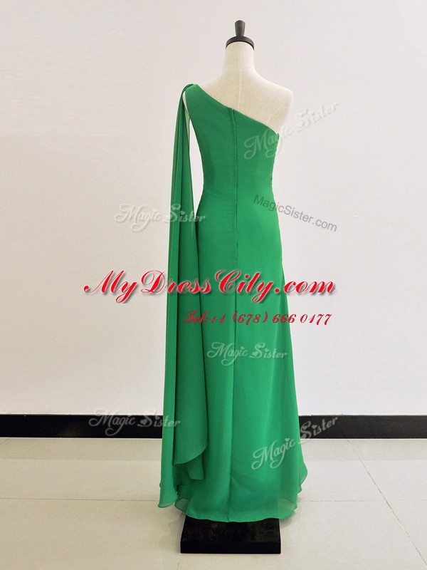 Hot Sale Green Zipper One Shoulder Ruching Evening Dress Chiffon Long Sleeves