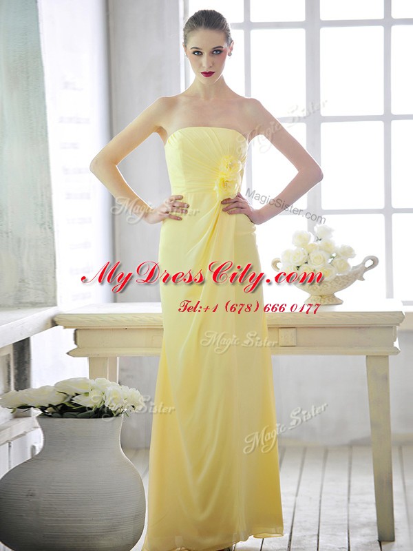 Light Yellow Strapless Neckline Hand Made Flower Sleeveless Lace Up