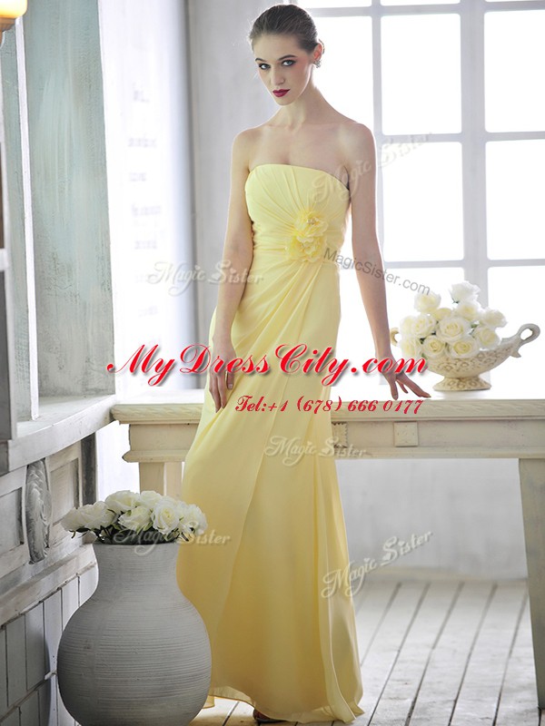 Light Yellow Strapless Neckline Hand Made Flower Sleeveless Lace Up