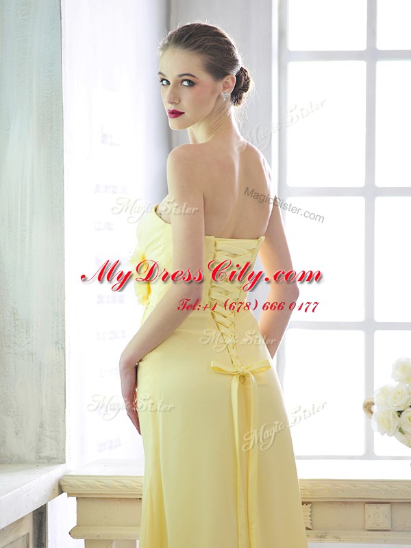 Light Yellow Strapless Neckline Hand Made Flower Sleeveless Lace Up