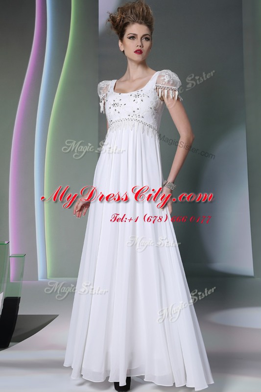 Charming Scoop Beading and Lace White Zipper Sleeveless Floor Length