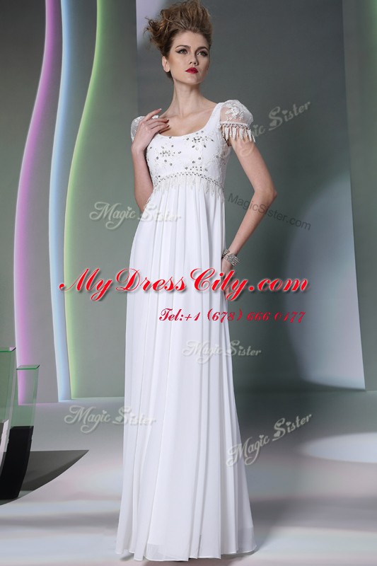 Charming Scoop Beading and Lace White Zipper Sleeveless Floor Length