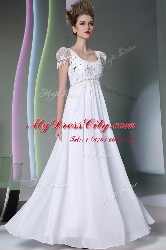 Charming Scoop Beading and Lace White Zipper Sleeveless Floor Length