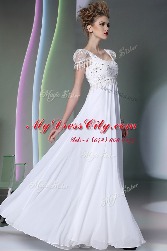 Charming Scoop Beading and Lace White Zipper Sleeveless Floor Length