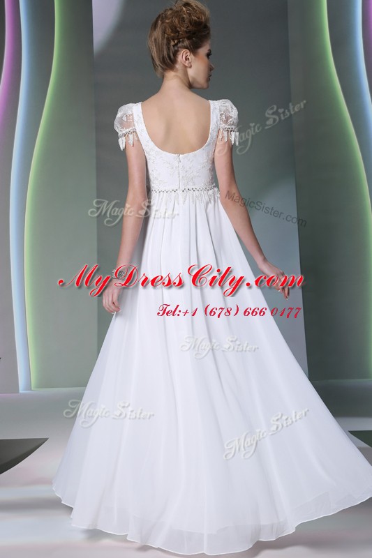 Charming Scoop Beading and Lace White Zipper Sleeveless Floor Length