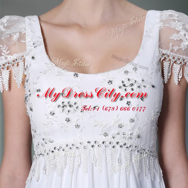 Charming Scoop Beading and Lace White Zipper Sleeveless Floor Length