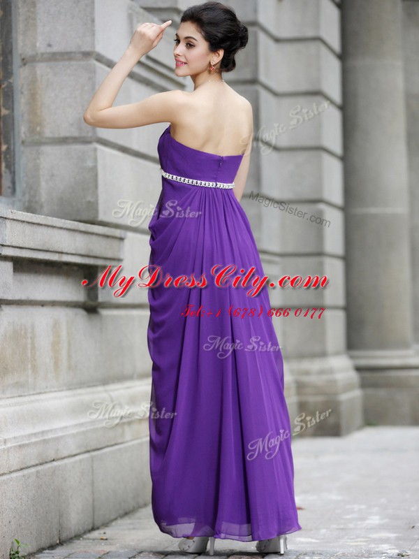 Ankle Length Purple Prom Dress Chiffon Sleeveless Beading